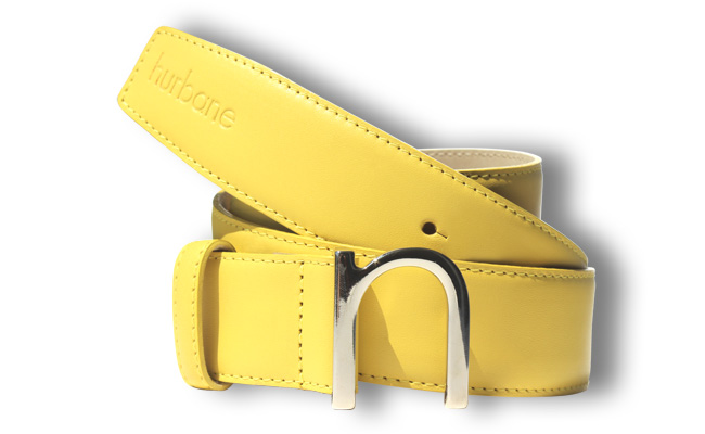 Men's leather belt - Pointed buckle - Yellow Lime