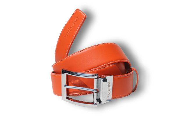 Men's belt - Monastic orange leather - Engraved prong buckle
