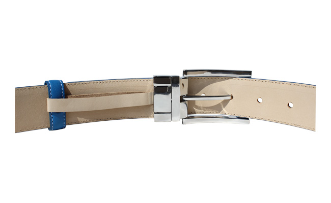 Men's belt - Arctic Blue leather - Engraved prong buckle