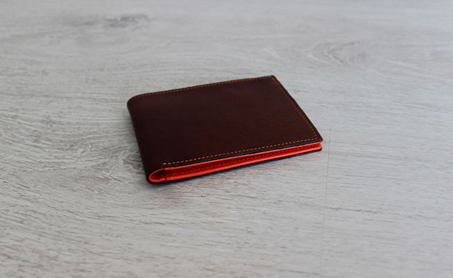 Flap wallet for men - Row Brown and Orange Leather