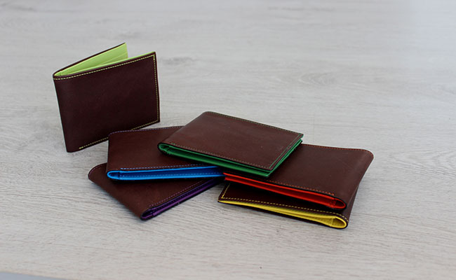 Flap wallet for men - Row Brown and Orange Leather