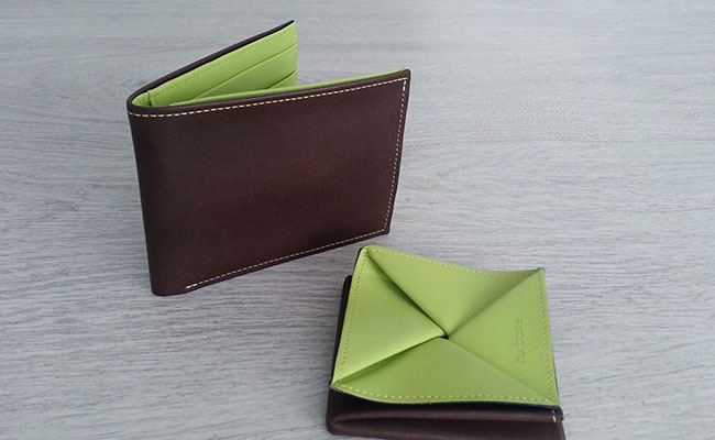 Men Leather wallet - Flap model - Row Brown and Tropic Green 