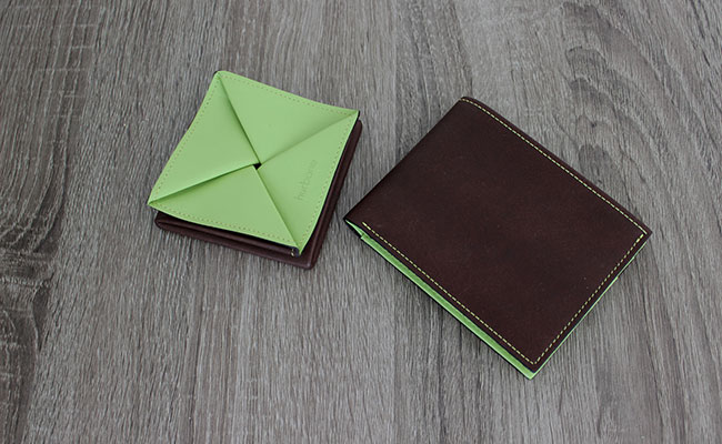 Men Leather wallet - Flap model - Row Brown and Tropic Green 
