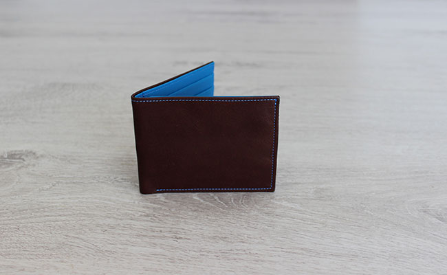 Men flap wallet - Row Brown and Arctic Blue Leather