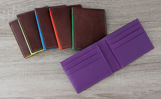 Flap wallet for men - Row Brown and Ultra Violet Leather