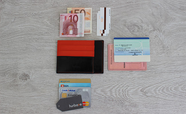 rigid wallet for men - Black patent and Orange Leather