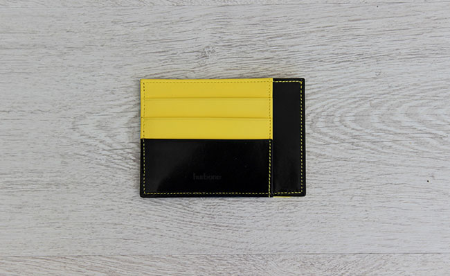 Men wallet - rigid model - Black patent and Yellow leather
