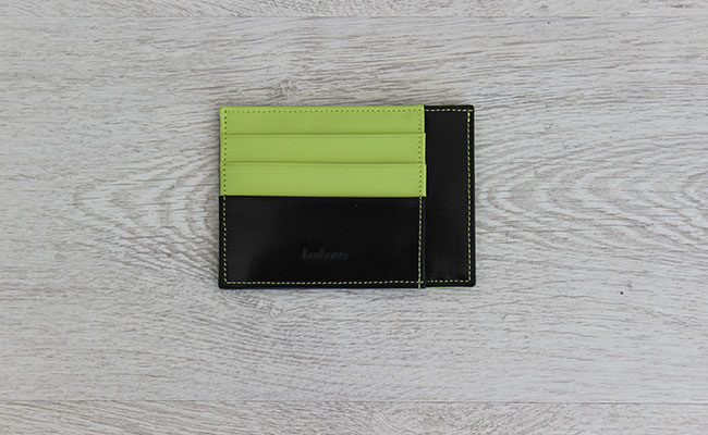 Men Leather wallet - rigid model - Black patent and Tropic Green 