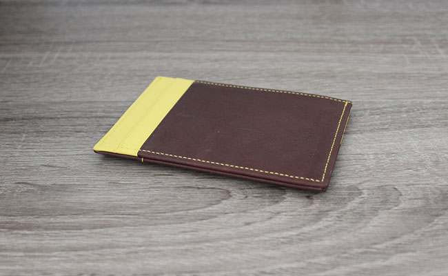 Men wallet - rigid model - Row Brown and Yellow leather
