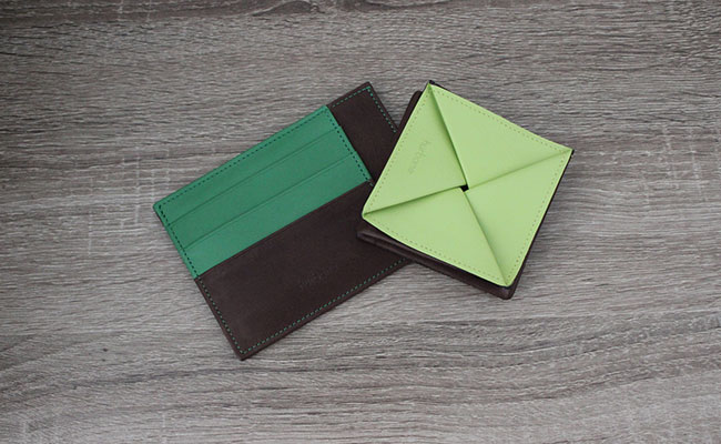 Leather wallet - rigid shape - Row Brown and Bunker Green Leather