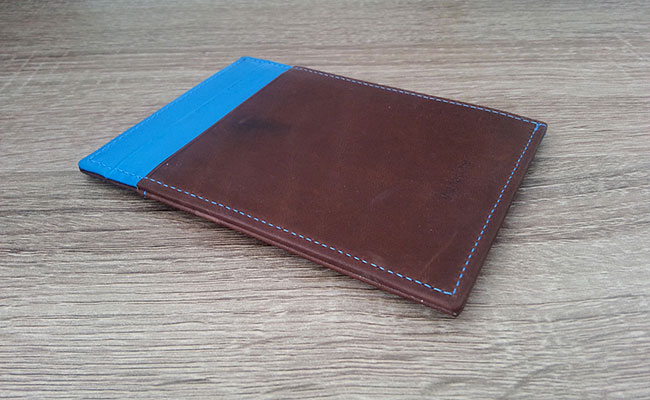 Men rigid wallet - Row Brown and Arctic Blue Leather