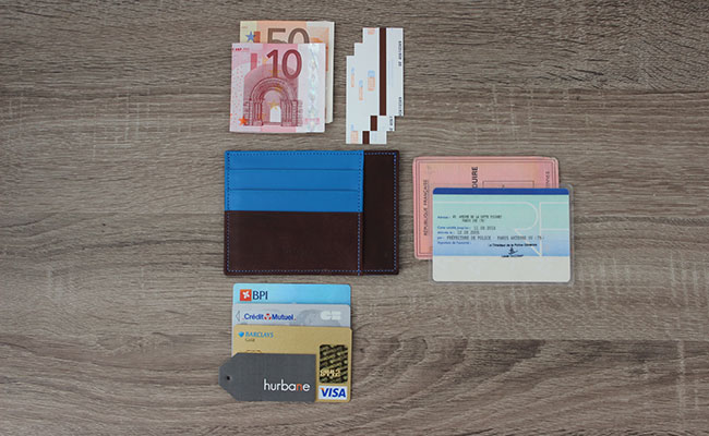Men rigid wallet - Row Brown and Arctic Blue Leather
