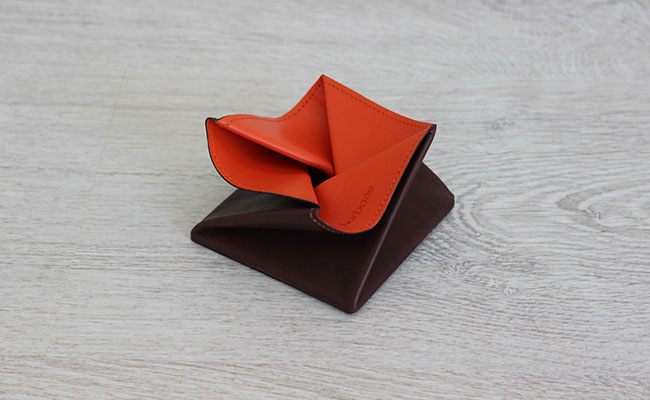 Leather small coin purse - Origami model - Row Brown and orange colors