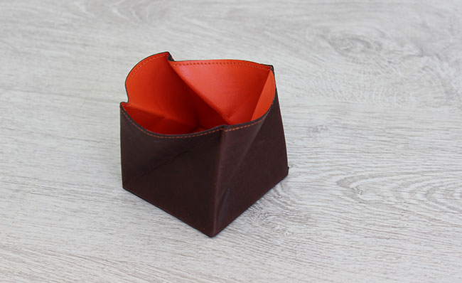 Leather small coin purse - Origami model - Row Brown and orange colors