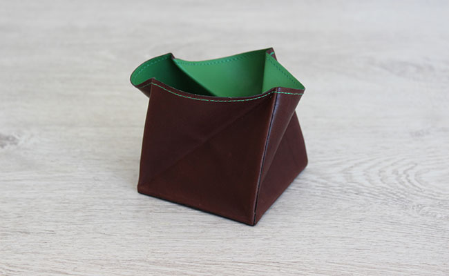 Origami leather coin purse - Row Brown and Bunker Green