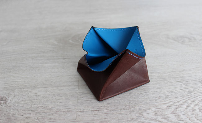 Origami leather coin purse - Row Brown and Arctic Blue