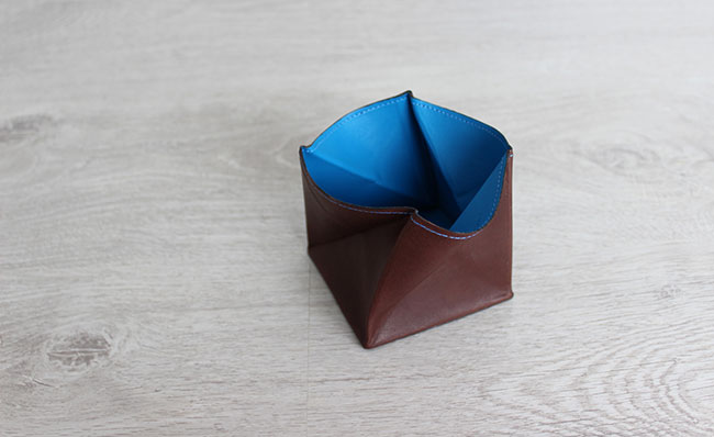 Origami leather coin purse - Row Brown and Arctic Blue