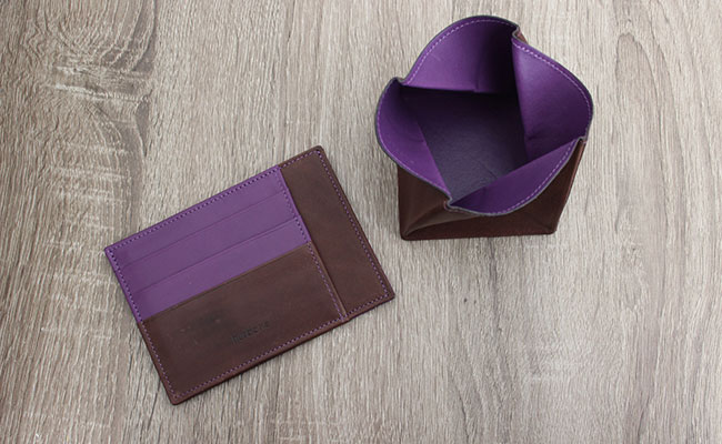 Origami leather coin purse - Row Brown and Ultra Violet