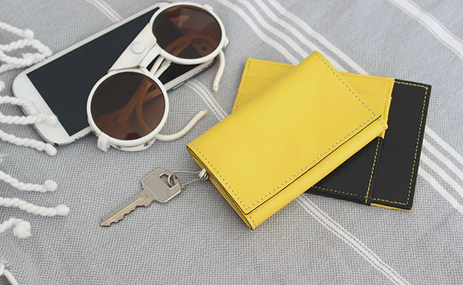 Men's leather key case - Yellow Lime leather