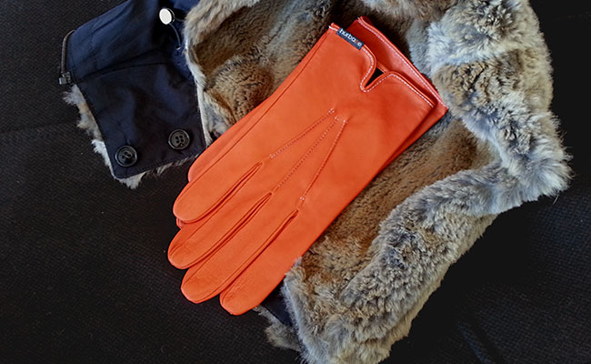 Men's coloured leather gloves - fitted straight cut - Monastic orange