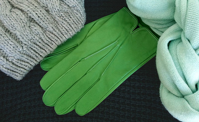 Men's coloured leather gloves - fitted straight cut - Bunker Green