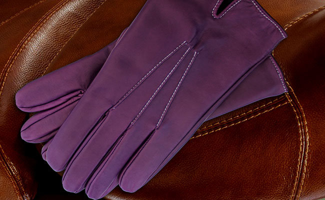 Men's coloured leather gloves - fitted straight cut - Ultra Violet