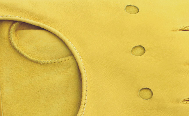 Men's coloured leather gloves - Yellow Lime leather - Rallye cut