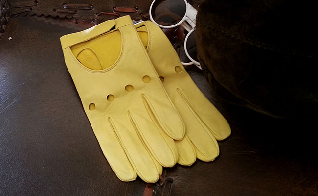 Men's coloured leather gloves - Yellow Lime leather - Rallye cut