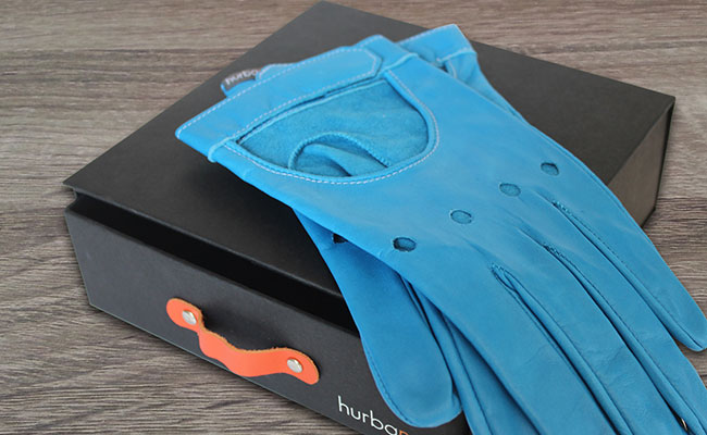 Men's coloured leather gloves - Rallye cut - Arctic Blue